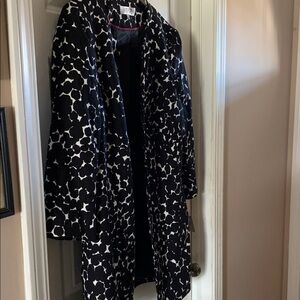 Kasper Black and White Open-Front Patterned Trench Coat